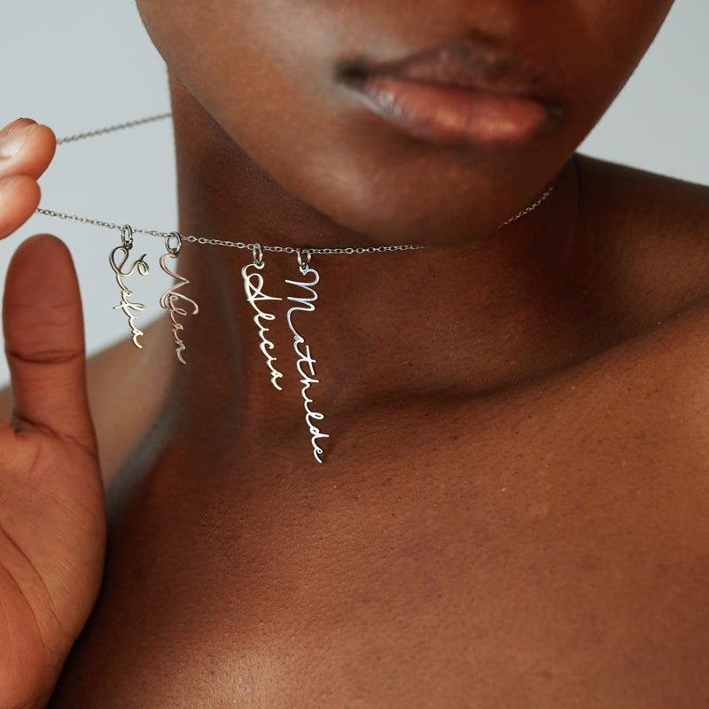 Multiple Signature Vertical Name Necklace - Detachable