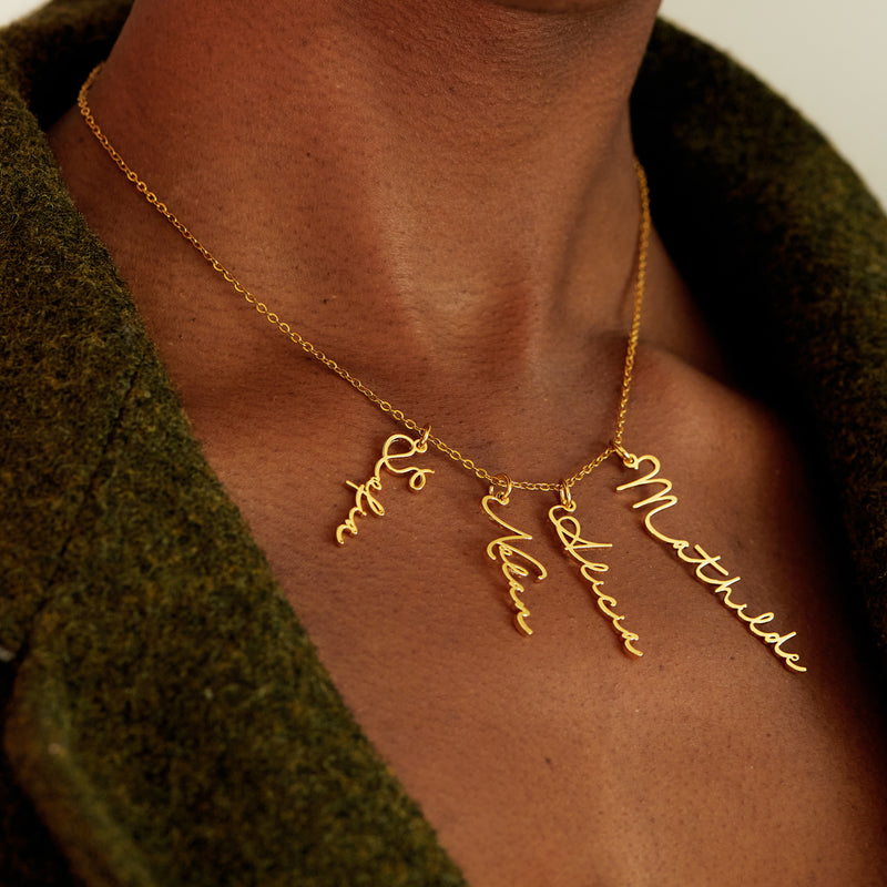 Multiple Signature Vertical Name Necklace - Detachable