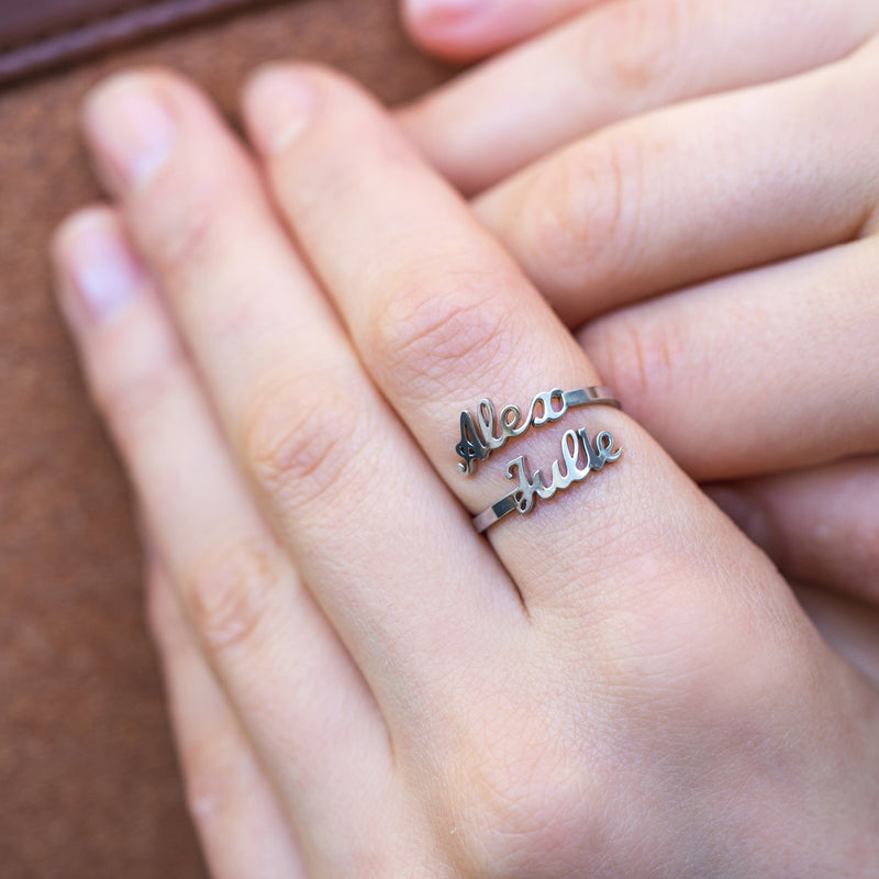 Double Name Ring - Adjustable Size